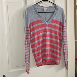 Pink and gray strip cotton jcrew sweater